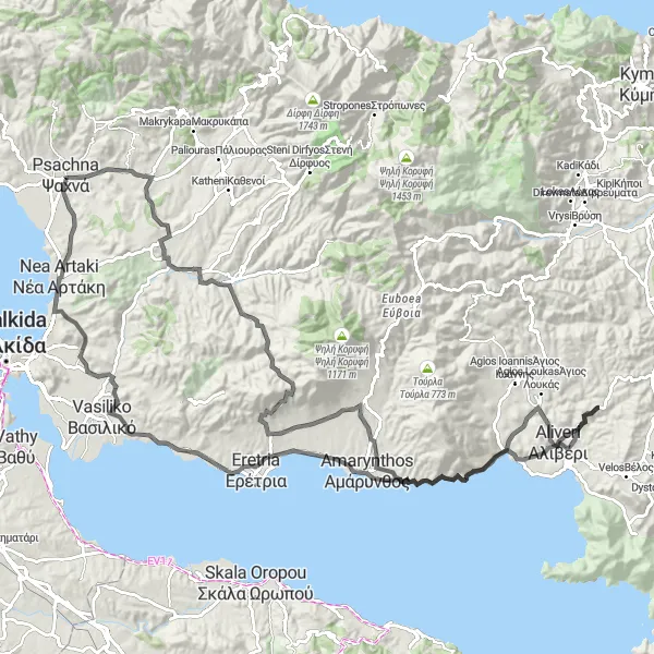 Map miniature of "Central Euboea Grand Loop" cycling inspiration in Sterea Elláda, Greece. Generated by Tarmacs.app cycling route planner