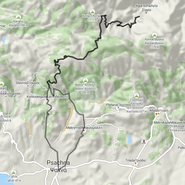 Map miniature of "The Magnificent Routes of Psachná" cycling inspiration in Sterea Elláda, Greece. Generated by Tarmacs.app cycling route planner