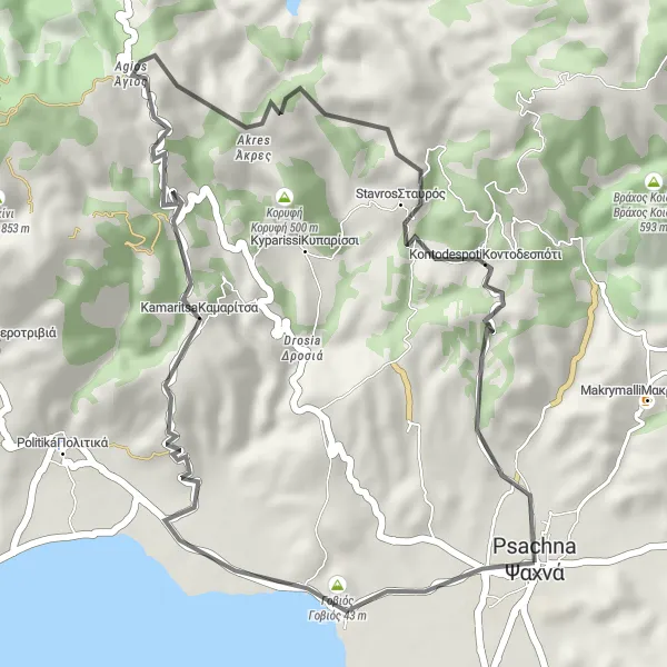 Map miniature of "Gobios Coastal Ride" cycling inspiration in Sterea Elláda, Greece. Generated by Tarmacs.app cycling route planner