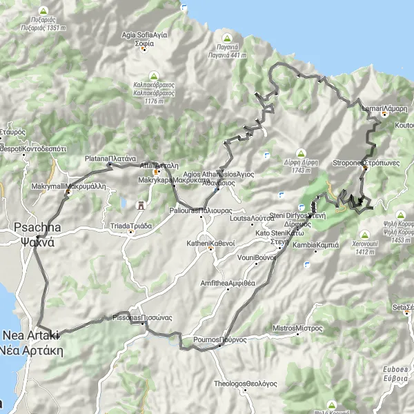 Map miniature of "The Ultimate Road Cycling Challenge" cycling inspiration in Sterea Elláda, Greece. Generated by Tarmacs.app cycling route planner