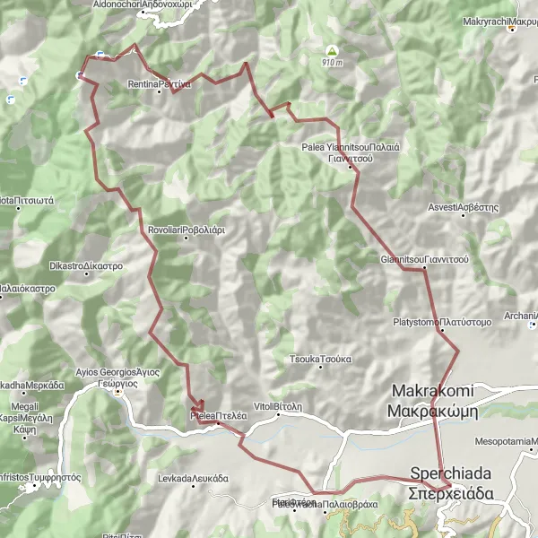 Map miniature of "Gravel Adventure to Kloni and Ρεντίνα" cycling inspiration in Sterea Elláda, Greece. Generated by Tarmacs.app cycling route planner