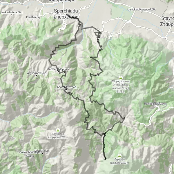 Map miniature of "Pelion Peninsula Loop" cycling inspiration in Sterea Elláda, Greece. Generated by Tarmacs.app cycling route planner