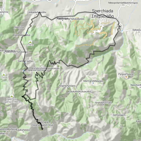 Map miniature of "Scenic Ride to Psili Rachi" cycling inspiration in Sterea Elláda, Greece. Generated by Tarmacs.app cycling route planner