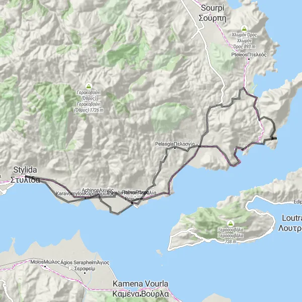 Map miniature of "Coastal Beauty of Pelasgia and Glyfa" cycling inspiration in Sterea Elláda, Greece. Generated by Tarmacs.app cycling route planner