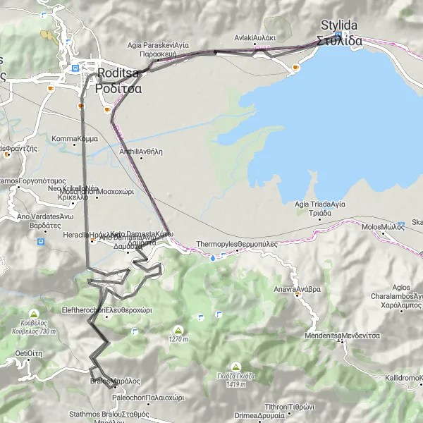 Map miniature of "Bralos Challenge to Agia Marina" cycling inspiration in Sterea Elláda, Greece. Generated by Tarmacs.app cycling route planner