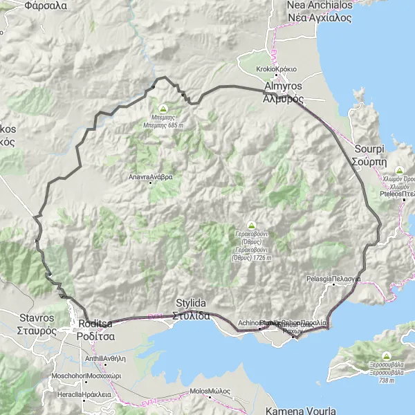 Map miniature of "The Halos Loop" cycling inspiration in Sterea Elláda, Greece. Generated by Tarmacs.app cycling route planner