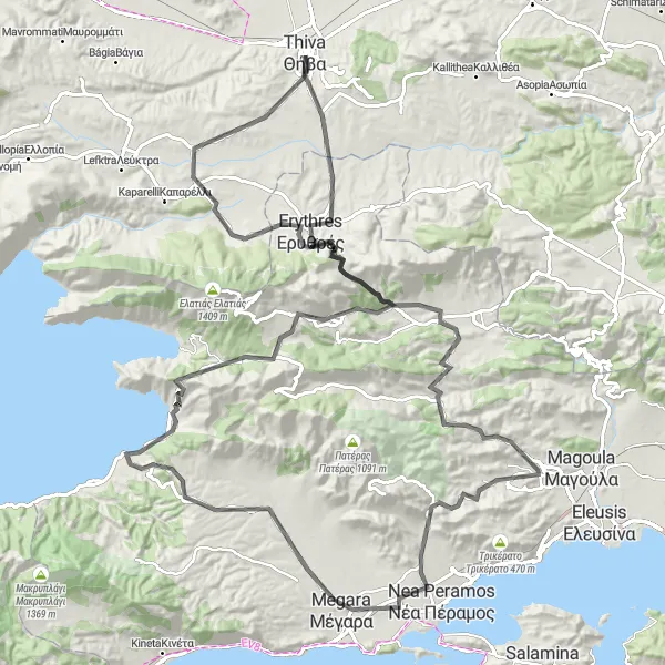 Map miniature of "The Magnificent Mountain Challenge" cycling inspiration in Sterea Elláda, Greece. Generated by Tarmacs.app cycling route planner