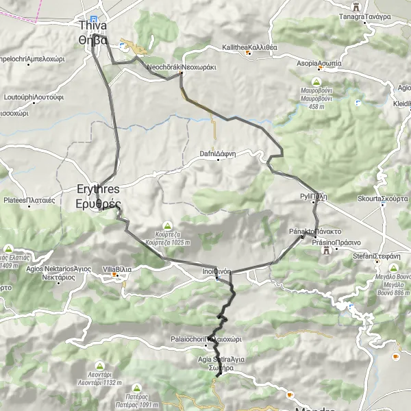 Map miniature of "Thívai - Inoi Circuit" cycling inspiration in Sterea Elláda, Greece. Generated by Tarmacs.app cycling route planner