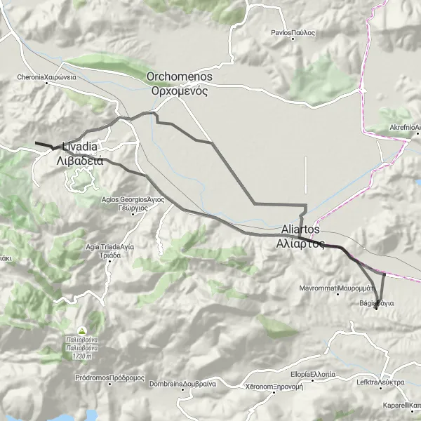 Map miniature of "Discover Mystical Roads near Vágia" cycling inspiration in Sterea Elláda, Greece. Generated by Tarmacs.app cycling route planner