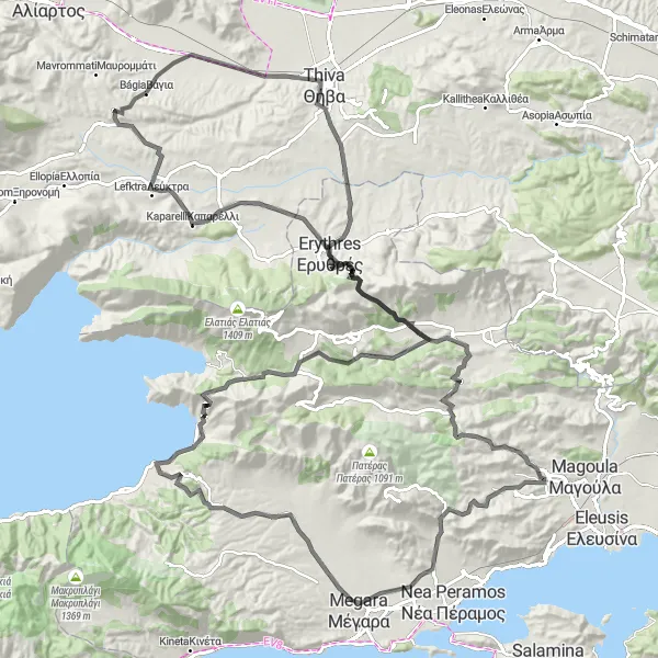 Map miniature of "Ultimate Road Challenge near Vágia" cycling inspiration in Sterea Elláda, Greece. Generated by Tarmacs.app cycling route planner