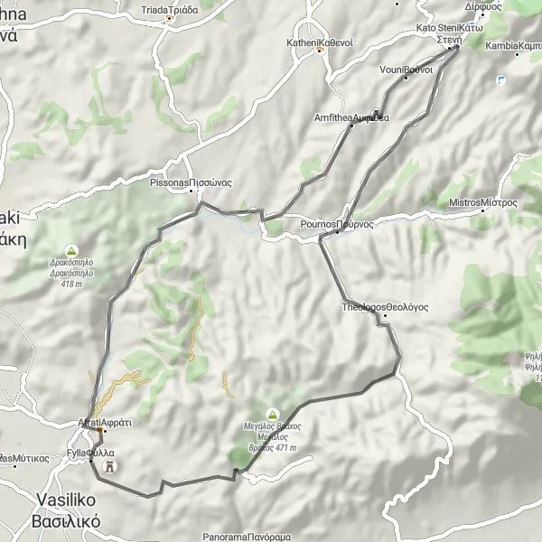 Map miniature of "Exploring Vineyards and Castles" cycling inspiration in Sterea Elláda, Greece. Generated by Tarmacs.app cycling route planner