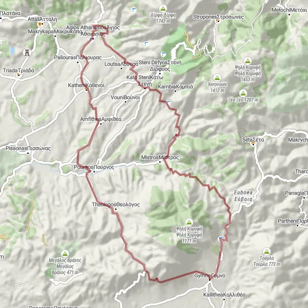 Map miniature of "Scenic Gravel Ride near Yimnón" cycling inspiration in Sterea Elláda, Greece. Generated by Tarmacs.app cycling route planner