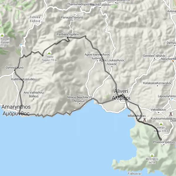 Map miniature of "Scenic Mountains and Coastal Views" cycling inspiration in Sterea Elláda, Greece. Generated by Tarmacs.app cycling route planner