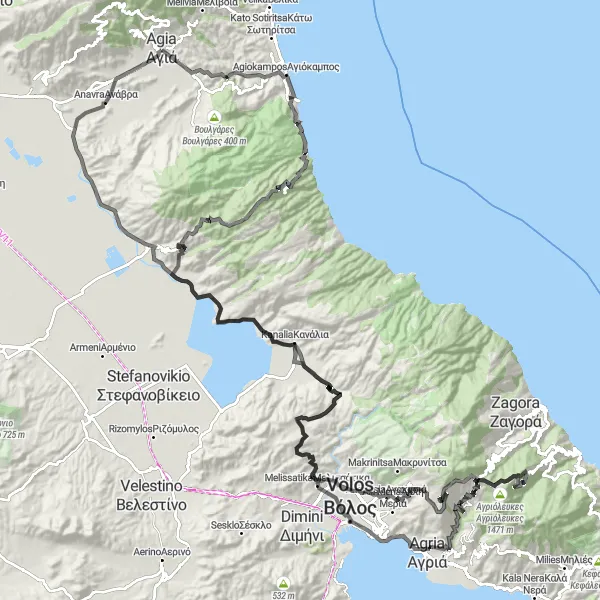 Map miniature of "The Ultimate Climbing Challenge" cycling inspiration in Thessalia, Greece. Generated by Tarmacs.app cycling route planner