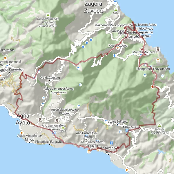 Map miniature of "The Tsangarada Loop" cycling inspiration in Thessalia, Greece. Generated by Tarmacs.app cycling route planner