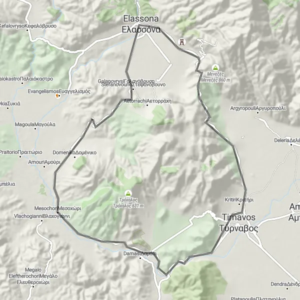 Map miniature of "Tsaritsani Loop" cycling inspiration in Thessalia, Greece. Generated by Tarmacs.app cycling route planner