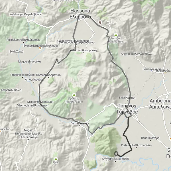 Map miniature of "Thessalian Tower Adventure" cycling inspiration in Thessalia, Greece. Generated by Tarmacs.app cycling route planner