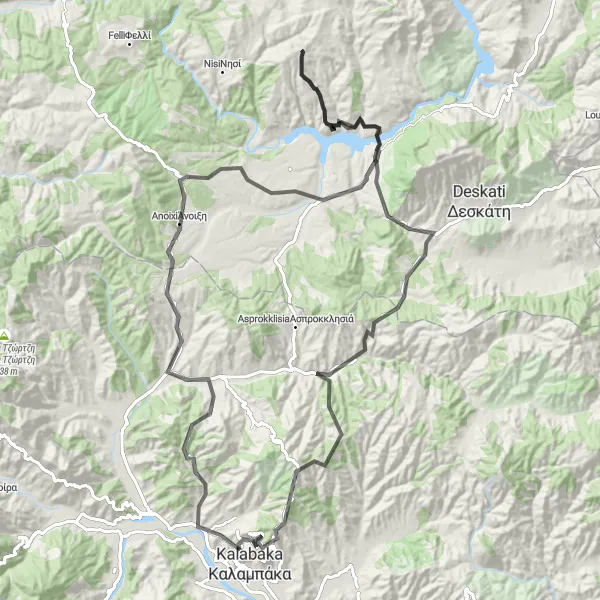 Map miniature of "Meteora Challenge" cycling inspiration in Thessalia, Greece. Generated by Tarmacs.app cycling route planner