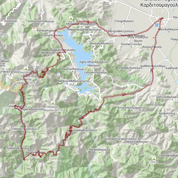 Map miniature of "Agios Nikolaos Gravel Adventure" cycling inspiration in Thessalia, Greece. Generated by Tarmacs.app cycling route planner