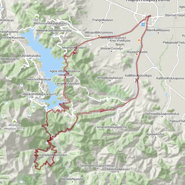 Map miniature of "Kallithiro Gravel Loop" cycling inspiration in Thessalia, Greece. Generated by Tarmacs.app cycling route planner