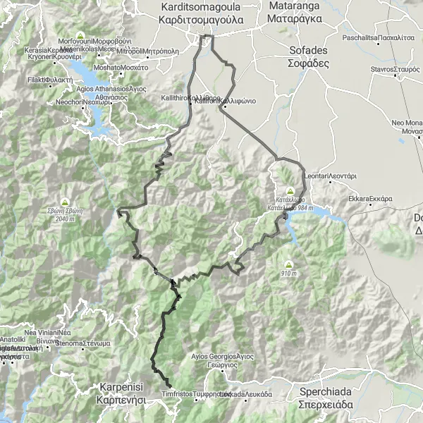 Map miniature of "Redina Loop" cycling inspiration in Thessalia, Greece. Generated by Tarmacs.app cycling route planner