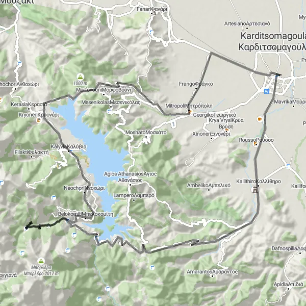 Map miniature of "Plastiras Dam Adventure" cycling inspiration in Thessalia, Greece. Generated by Tarmacs.app cycling route planner