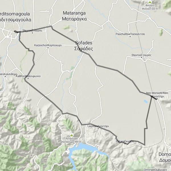 Map miniature of "The Gravel Adventure" cycling inspiration in Thessalia, Greece. Generated by Tarmacs.app cycling route planner