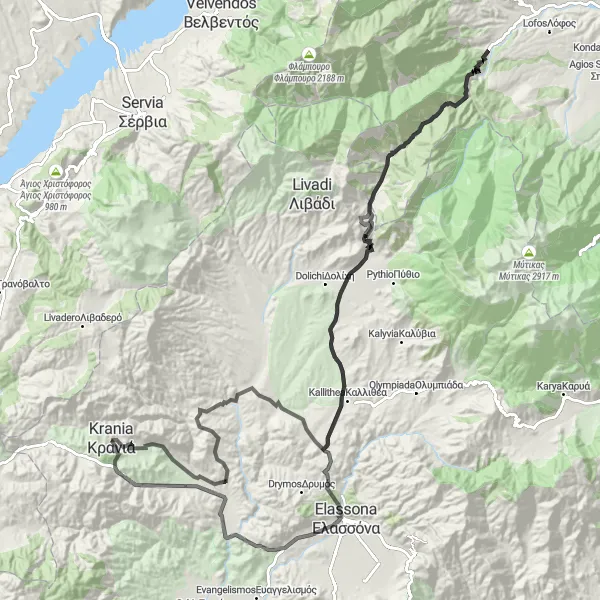 Map miniature of "Saint Dimitrios Round-Trip" cycling inspiration in Thessalia, Greece. Generated by Tarmacs.app cycling route planner