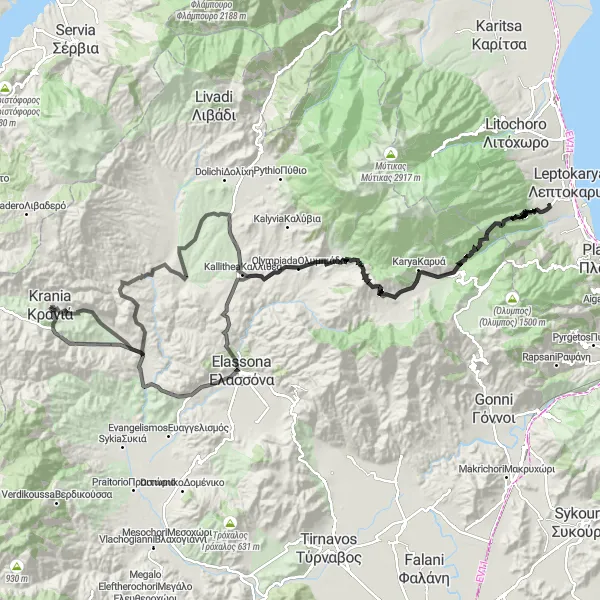 Map miniature of "Olympic Peninsula Adventure" cycling inspiration in Thessalia, Greece. Generated by Tarmacs.app cycling route planner