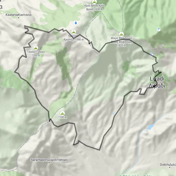 Map miniature of "Tsouka Loop" cycling inspiration in Thessalia, Greece. Generated by Tarmacs.app cycling route planner