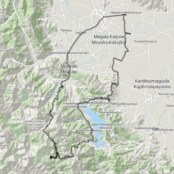 Map miniature of "The Mountain Majesty" cycling inspiration in Thessalia, Greece. Generated by Tarmacs.app cycling route planner