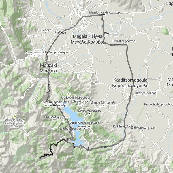 Map miniature of "Challenging Belokomiti Ride" cycling inspiration in Thessalia, Greece. Generated by Tarmacs.app cycling route planner