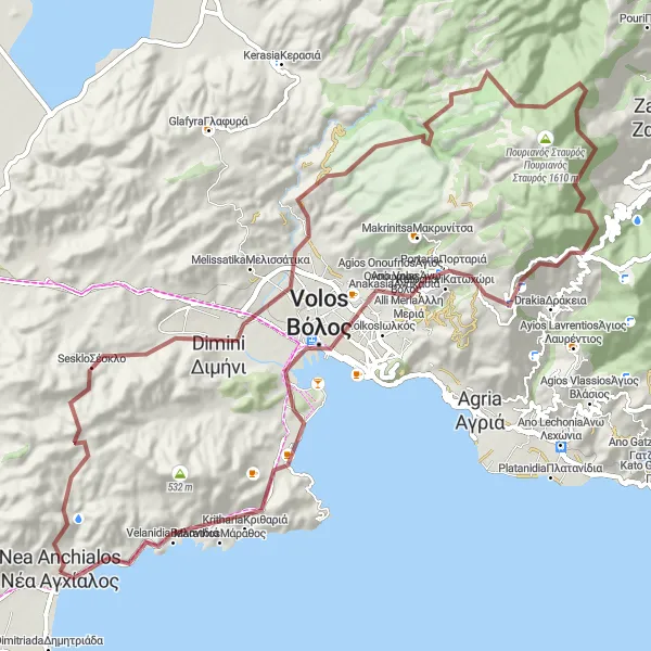 Map miniature of "Gravel Adventure in Thessalia" cycling inspiration in Thessalia, Greece. Generated by Tarmacs.app cycling route planner