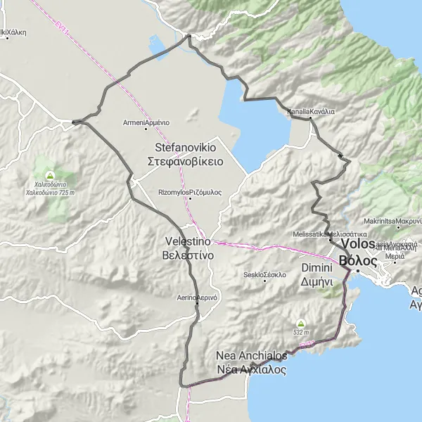 Map miniature of "The Kerasia Circuit" cycling inspiration in Thessalia, Greece. Generated by Tarmacs.app cycling route planner