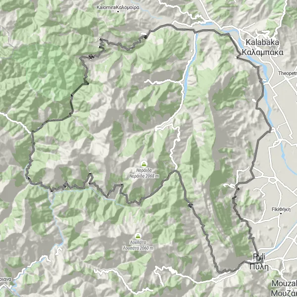 Map miniature of "Pýli to Pyli Epic Road Cycling Route" cycling inspiration in Thessalia, Greece. Generated by Tarmacs.app cycling route planner