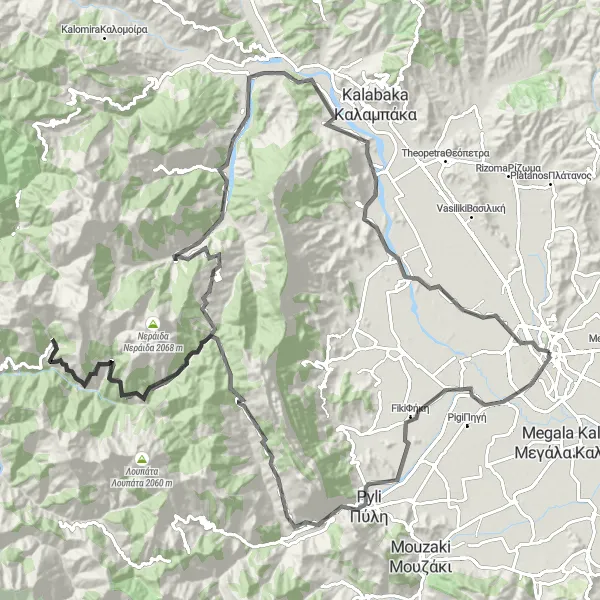 Map miniature of "Pyli and Neraidochori Loop" cycling inspiration in Thessalia, Greece. Generated by Tarmacs.app cycling route planner