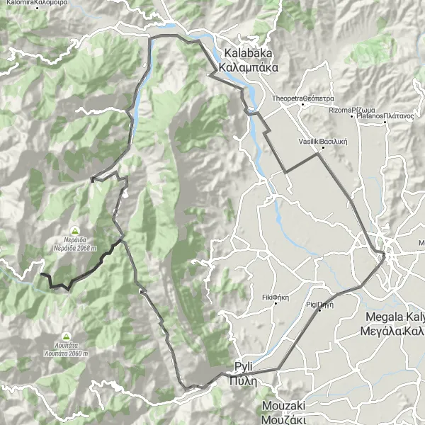 Map miniature of "Elati and Pertouli Loop" cycling inspiration in Thessalia, Greece. Generated by Tarmacs.app cycling route planner