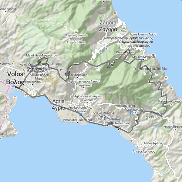 Map miniature of "The Pelion Traverse" cycling inspiration in Thessalia, Greece. Generated by Tarmacs.app cycling route planner