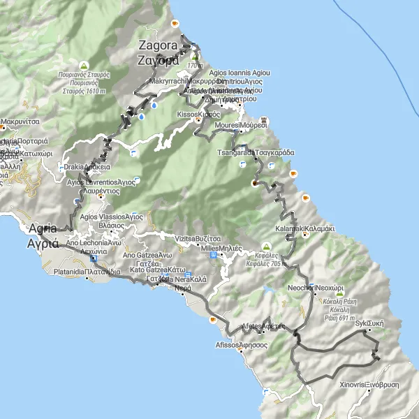 Map miniature of "The Thessalian Challenge" cycling inspiration in Thessalia, Greece. Generated by Tarmacs.app cycling route planner