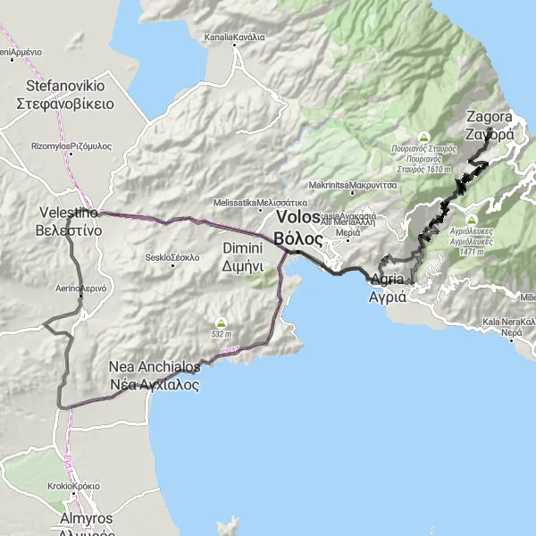 Map miniature of "The Volos Adventure" cycling inspiration in Thessalia, Greece. Generated by Tarmacs.app cycling route planner