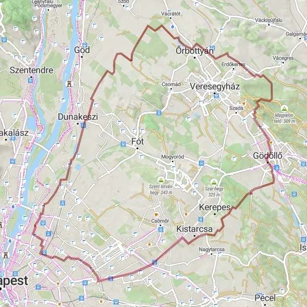 Map miniature of "Famous Gravel Circuit" cycling inspiration in Budapest, Hungary. Generated by Tarmacs.app cycling route planner