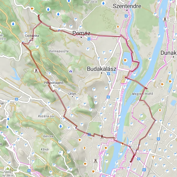 Map miniature of "Scenic Gravel Escape" cycling inspiration in Budapest, Hungary. Generated by Tarmacs.app cycling route planner