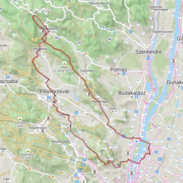 Map miniature of "Mountain Adventure" cycling inspiration in Budapest, Hungary. Generated by Tarmacs.app cycling route planner