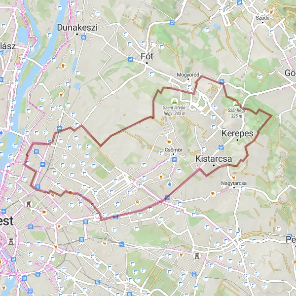 Map miniature of "Gravel Loop from Angyalföld" cycling inspiration in Budapest, Hungary. Generated by Tarmacs.app cycling route planner
