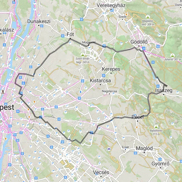 Map miniature of "Scenic Road Cycling Route from Angyalföld" cycling inspiration in Budapest, Hungary. Generated by Tarmacs.app cycling route planner