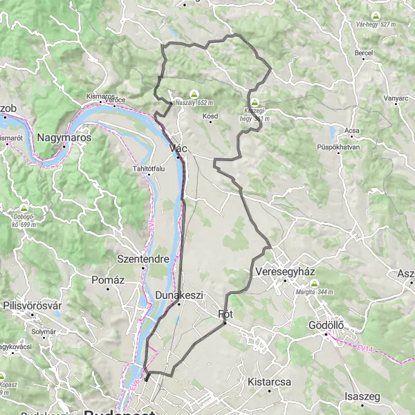 Map miniature of "Serene Road Cycling Route near Angyalföld" cycling inspiration in Budapest, Hungary. Generated by Tarmacs.app cycling route planner