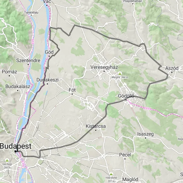 Map miniature of "Buda Hill Tour" cycling inspiration in Budapest, Hungary. Generated by Tarmacs.app cycling route planner