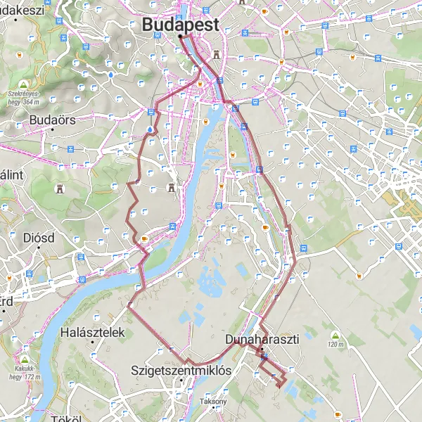 Map miniature of "Budapest Loop Route" cycling inspiration in Budapest, Hungary. Generated by Tarmacs.app cycling route planner