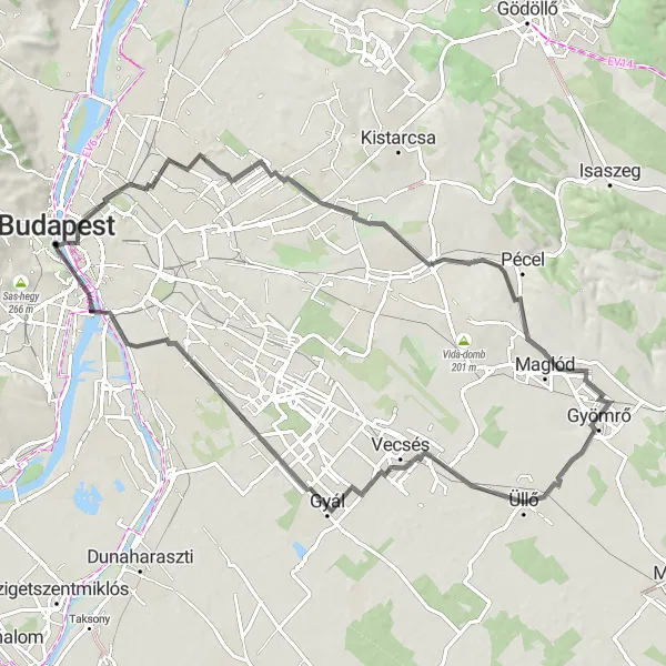 Map miniature of "Budapest Castle Route" cycling inspiration in Budapest, Hungary. Generated by Tarmacs.app cycling route planner