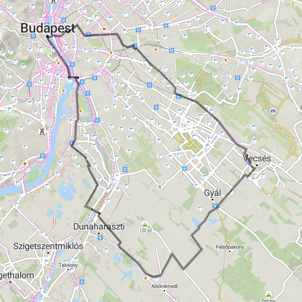 Map miniature of "Parliament to Buda Castle Scenic Ride" cycling inspiration in Budapest, Hungary. Generated by Tarmacs.app cycling route planner